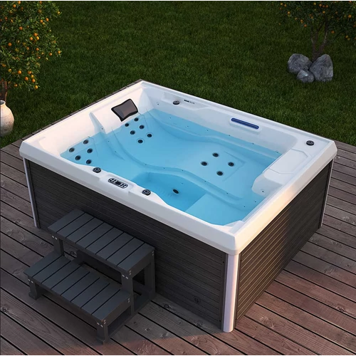STREAM Kültéri pezsgőfürdő lépcsővel és thermo tetővel - 215 x 156 cm 3 fő részére
