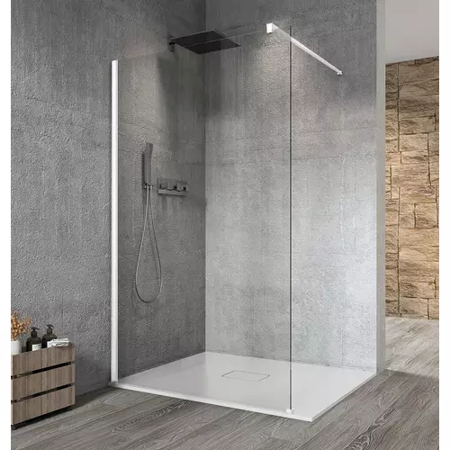 Sapho VARIO WHITE Fix zuhanyfal, fali profillal, merőleges merevítővel, transzparent üveg, 1400mm