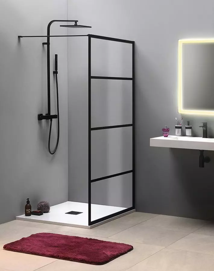 Sapho Cure Black fix zuhanyfal, 1000mm, matt fekete 200cm magas