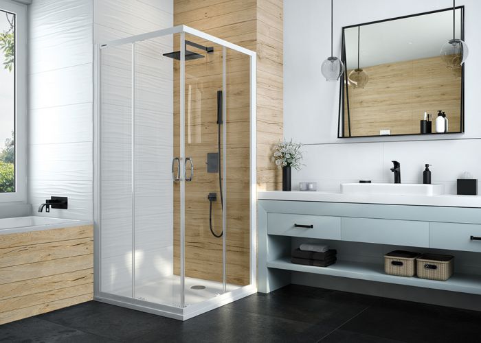 Sanplast 1/2 KN/BASIC-120-S biewW18 szögletes zuhanykabin, tolós, sarokbelépős 190cm magas