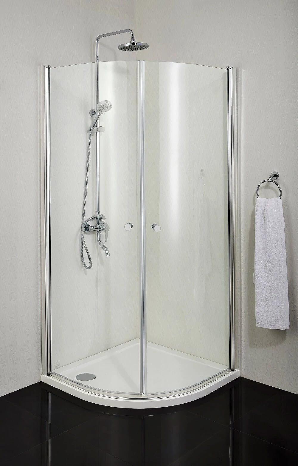 Sanotechnik Elegance íves 90x90 cm sarokkabin, 2 lengőajtóval, 195 cm magas