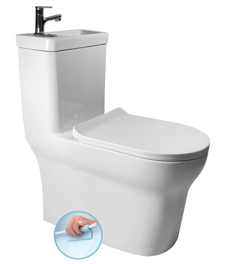 AQUALINE HYGIE monoblokkos WC, alsó/hátsó kifolyású, vékonyított WC-ülőkével, mosdóval