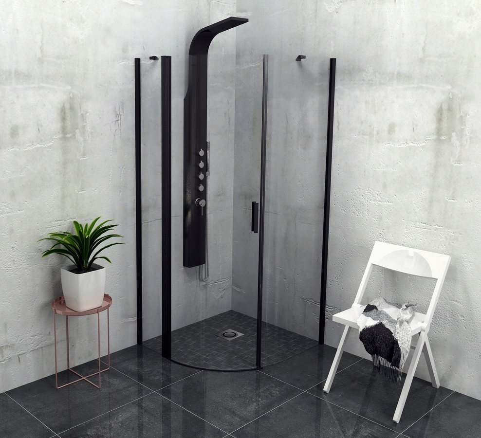 Sapho Polysan Zoom Line Black íves zuhanykabin, jobbos, 900x900mm, transzparent, fekete (6mm) 200 cm magas