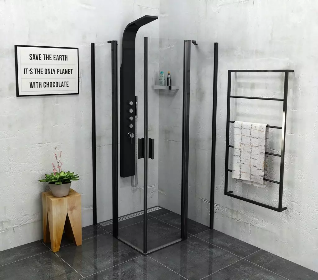 Sapho Polysan Zoom Line Black szögletes zuhanykabin, 900x900 mm, transzparent, fekete (6mm) 190cm magas